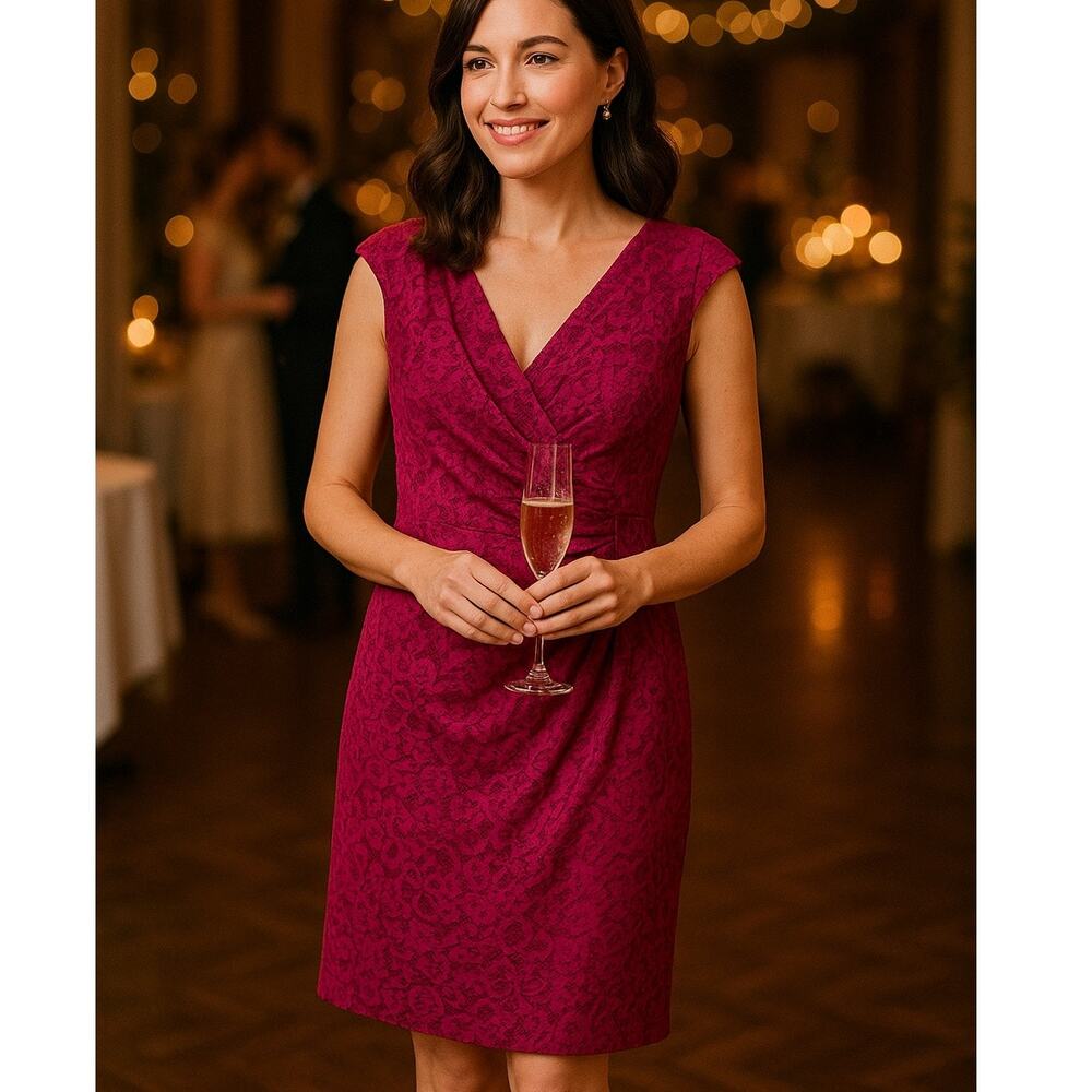 NEW Lauren Ralph Lauren Pink Lace Cocktail Faux Wrap Dress Size 8